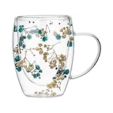 Trockene Blume Doppelwand Glas Kaffeetasse, Blumen Doppelschicht Glasbecher,...