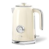 Wiltal Wasserkocher [1,7L, 2200W], Retro Creme, Edelstahl, Toaster Wasserkocher set Retro...