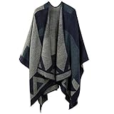 OOPOR Winter Warme Poncho Schal Wrap - Herbst Open Front Cape Winddichte Strick Wolle...