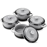 LOVECASA 380 ml Auflaufförmchen aus Steinzeug, 4 teilige Souffle Förmchen mit Deckel,...