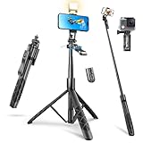 Selfie Stick Stativ mit Licht, [360° Balance Griff] Aluminium Extra Langes 1,54...