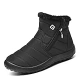 Ginjang Damen Winter Schneestiefel Warm Knöchelstiefel Anti-Rutsch Wasserdicht...