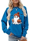 seiveini Damen Pullover Halloween Drucken Kürbis Sweatshirt Langärmelig Rundhals...