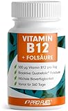 VITAMIN B12 Tabletten 360 Tage Vorrat, optimal hochdosiert mit 500µg Vit B12 + FOLSÄURE...