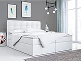 MKS MEBLE Boxspringbett 180x200 - Weiß Doppelbett - Polsterbett mit Multipocket-Matratze...