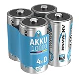 ANSMANN Akku D 10000 mAh NiMH 1,2 V (4 Stück) - Mono D Batterien wiederaufladbar, hohe...