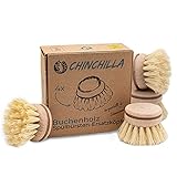 Chinchilla® 4er Set Wechselköpfe aus Holz für Spülbürste | Ersatzkopf mit...