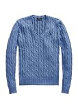 Ralph Lauren Damen Zopfmuster Pullover Kimberly - Rundhals oder V-Neck (Blau, L)