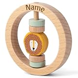 Rassel aus Holz personalisierbar mit Name graviert Greifring für Baby Geschenk zur Geburt...