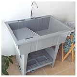 Utility Sink Freestanding Plastic Laundry Tub with Washboard, Portable Hand Wash Station...