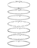 Adramata 7Pcs Ketten Armbander für Damen 14 Karat Vergoldet Armkette Twist Figaro...