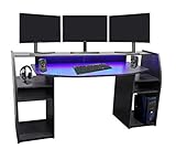 Wohnorama Gaming Tisch Schreibtisch inkl. LED RGB Beleuchtung, Setup Gamer Ablagen, Ultra...