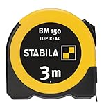 STABILA Taschenbandmaß BM 150, 3 m, Maßband mit metrischer Skala, Sichtfenster...