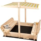 für Dich NEU: needs&wants® Sandkasten aus Holz mit Dach, Abdeckung, Sitzbänke...