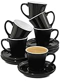 Cosumy Espressotassen 6er Set Schwarz mit Untertassen - Keramik - Hält Lange...