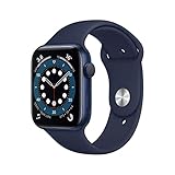 Apple Watch Series 6 GPS, 44 mm blaues Aluminiumgehäuse mit Deep Navy Sportband...