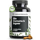 natural elements Bio Curcuma & Ingwer – 180 Kapseln – Bio Kurkuma, Bio Ingwer & Bio...