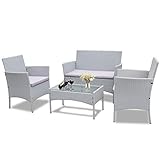 bigzzia Rattan Gartenmöbel Set, 4 Teilig, Rattan Möbel Sofa, Webereide, inkl....