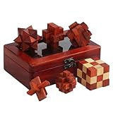 RoseFlower 6 Stück Knobelspiele Holz, Denksportaufgaben Cube, Spielesammlung 3D Puzzle -...