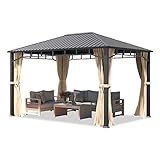 TOOLPORT Gartenpavillon 3x4 m Stahldach Hardtop 4 Seitenteile in Champagner,...