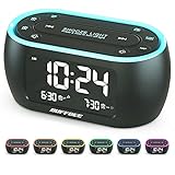 BUFFBEE Nachttisch-Wecker-Radio mit 7-Farben, Dual-Alarm, Snooze, Dimmer, USB-Ladegerät,...