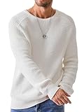 Elegancity Herren Rundrals Pullover Weiß Einfarbig Strickpullover Loose Fit...