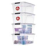 Iris Ohyama Aufbewahrungsboxen mit Deckel, 15L, 4er-Set, Transparent, Sicherer Verschluss,...