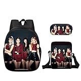 Muchable 3 Stück/Set schwarz rosa Lisa bedrucktes Rucksack-Set mit Schultertasche...