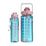 Aychingye 2pcs Transparenter Motivational Drinkware Drink Flasche,2000ML+900ML kalte...