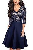 HOMEYEE Damen Vintage 3/4 Ärmel Floral Spitze Gestickte Cocktail Ausgestelltes Kleid A062...