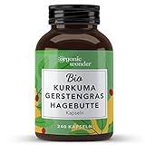 Bio Kurkuma Gerstengras Kapseln mit Hagebutte (360 Kapseln x 500 mg) extra...