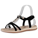 VAN HILL Damen Sandalen Riemchensandalen Flache Zierperlen Schuhe Freizeit...