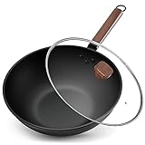 Jobin 33cm/5,6L Wokpfanne mit Deckel Wok aus Kohlenstoffstahl Ohne Chemische...