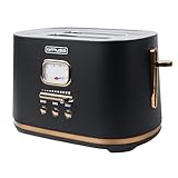 Muse Edelstahl-toaster im schwarzen retro Design, analoge Anzeige, beleuchtete Tasten, 6...