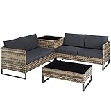 TecTake 800959 Polyrattan Lounge Sitzgruppe, 4-TLG. Gartenmöbel Set mit Sofa...