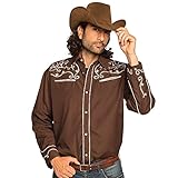 Boland - Herren-Hemd Western, Braun mit Stickerei, Cowboy, Wilder Westen, Kostüm,...