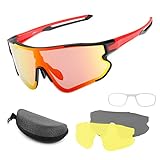 Taruor Fahrradbrille für Herren, Fahrradbrille mit 2 austauschbaren Gläsern, UV400,...