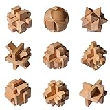 Holzsammlung 3D Denksport-Puzzle aus Holz, 9 Stück Klassisch Holzspielzeug Knobelspiel...