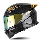 ZXJDP Leichter Motorradhelm aus Kohlefaser,DOT/ECE Dual-Visier Integralhelm mit großem...