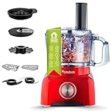 TurboTronic Food Processor 1,2L schwarz, rot, Küchenmaschine mit Mixaufsatz,...