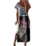 EMATOP Kleider Damen Lang Elegant Sommerkleid Vintage Boho Strandkleid Casual Rundhals...