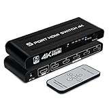 HDMI Umschalter 5 in 1 Out, HDMI Switch 4K@30Hz mit Fernbedienung und...