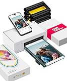 Liene Fotodrucker für Smartphone(10x15 cm)+ Packung mit 100 Blatt Fotopapier/Patrone,...