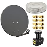 Premium X Satelliten-Komplettanlage 80cm Satellitenschüssel Anthrazit SAT Quad...