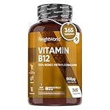 Vitamin B12 Tabletten - 365 vegane Tabletten - Für Nervenfunktion, Energiestoffwechsel,...