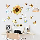 Wandtattoo Sonnenblumen Schmetterling Wandaufkleber DIY Bunter Sonnenblumen Schmetterling...