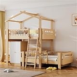 Etagenbett mit Kleiderschrank Hochbett für Zwei Kinder 90 * 200cm Natur + weiß Unteres...