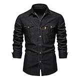 HOTIAN Herren Hemden, Herren Denim Shirt Langarmhemd,Freizeithemd Regular...