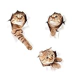 Peakpet 3 Stück Wandaufkleber Wanddeko Süße 3D Katze Wandtattoo Wandsticker...