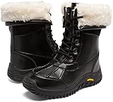 TETSUO Schwarze Schneestiefel für Frauen, Damen Winter warme Schuhe High Top Lace Up...